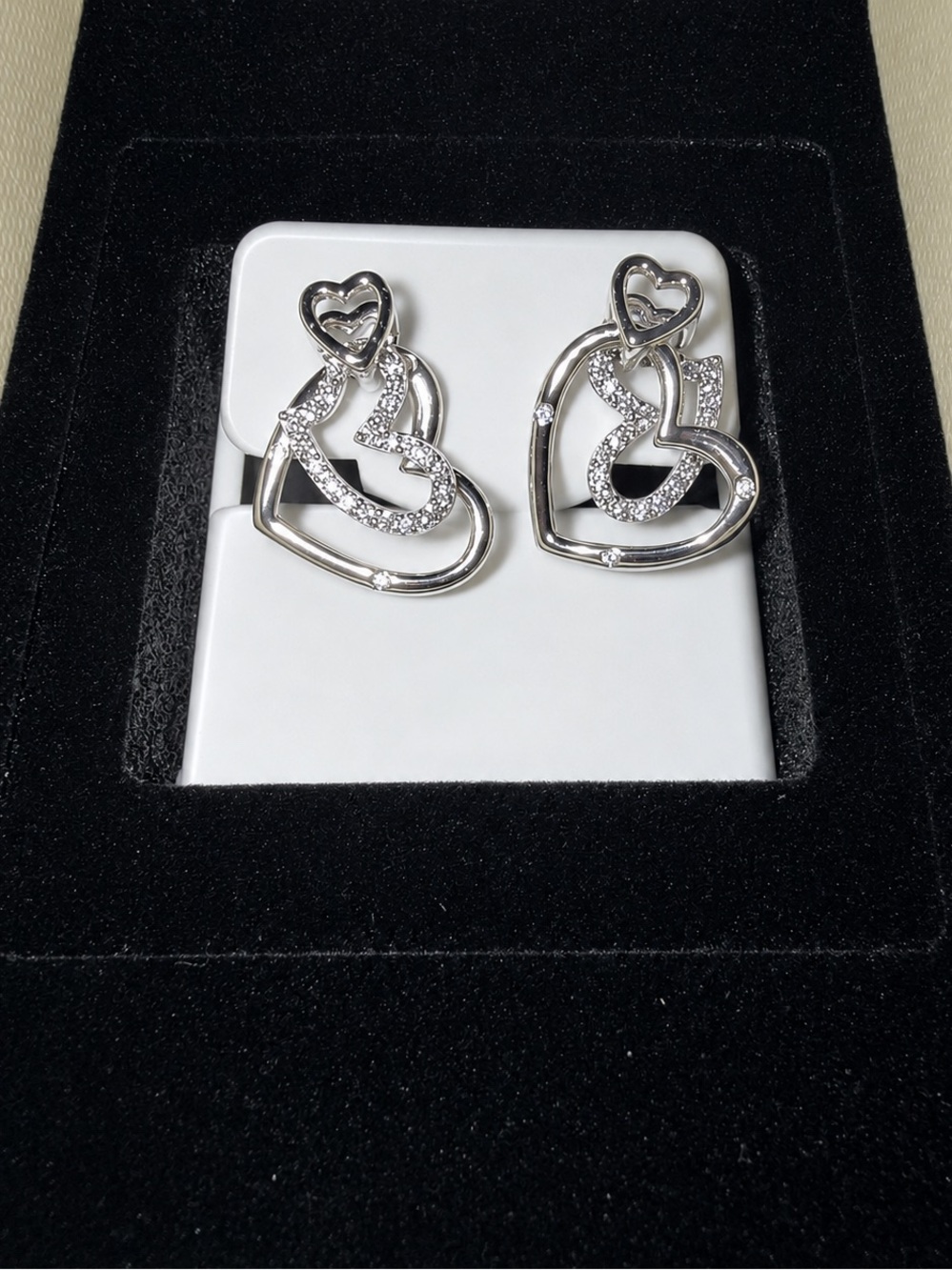 Moissanite 925 Sterling Silver Heart Drop Earrings with Crystal Accents - Silver